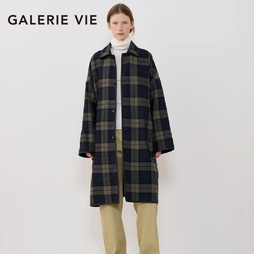 タータンウールツイード バルカラーコート 1