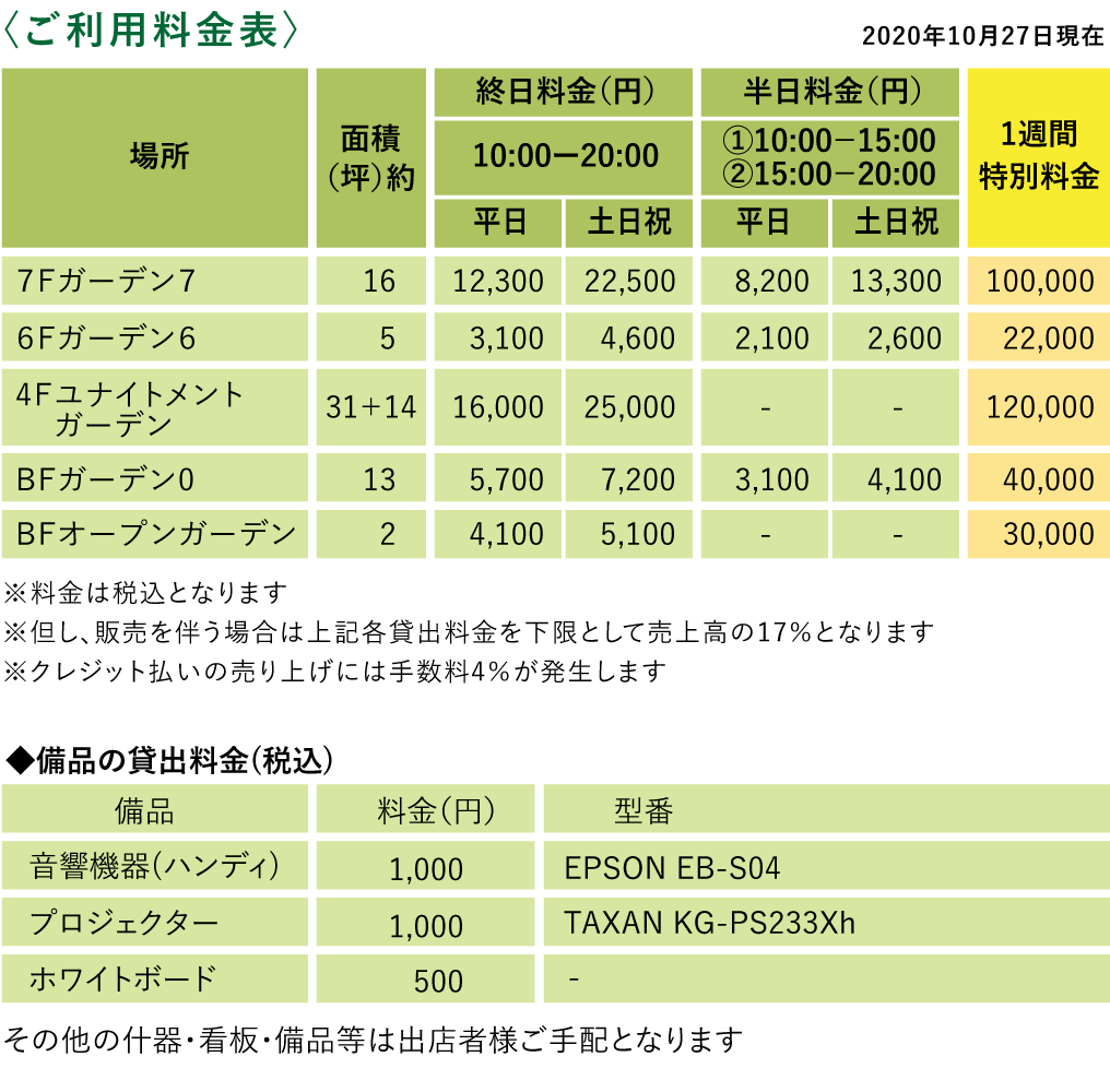 ご利用料金表